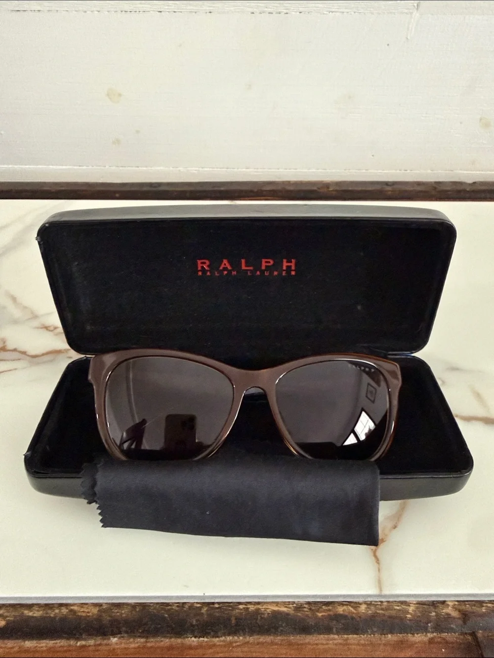 Ralph Ralph Lauren Brown Gradient Frame Sunglasses with Dark Lenses Blue Arms
